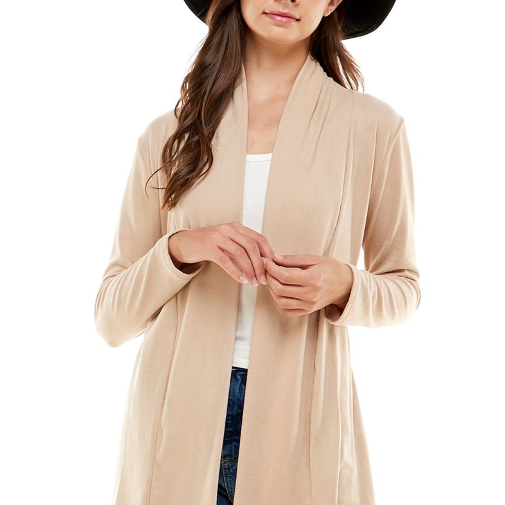 Women's Casual Lightweight Open Front Cardigans with Pockets_Beige - Picture 4 of 9